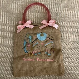 Tarina Tarantino Burlap Elephant Embroidered Tote Bag